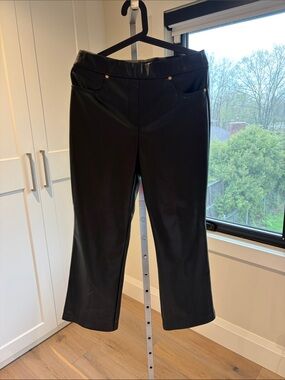 Black Faux Leather Straight-Leg Cropped Pants